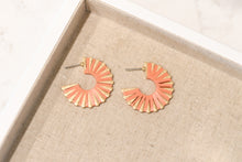 Load image into Gallery viewer, Gold + Salmon Pink Raffia Cuffed Hoops